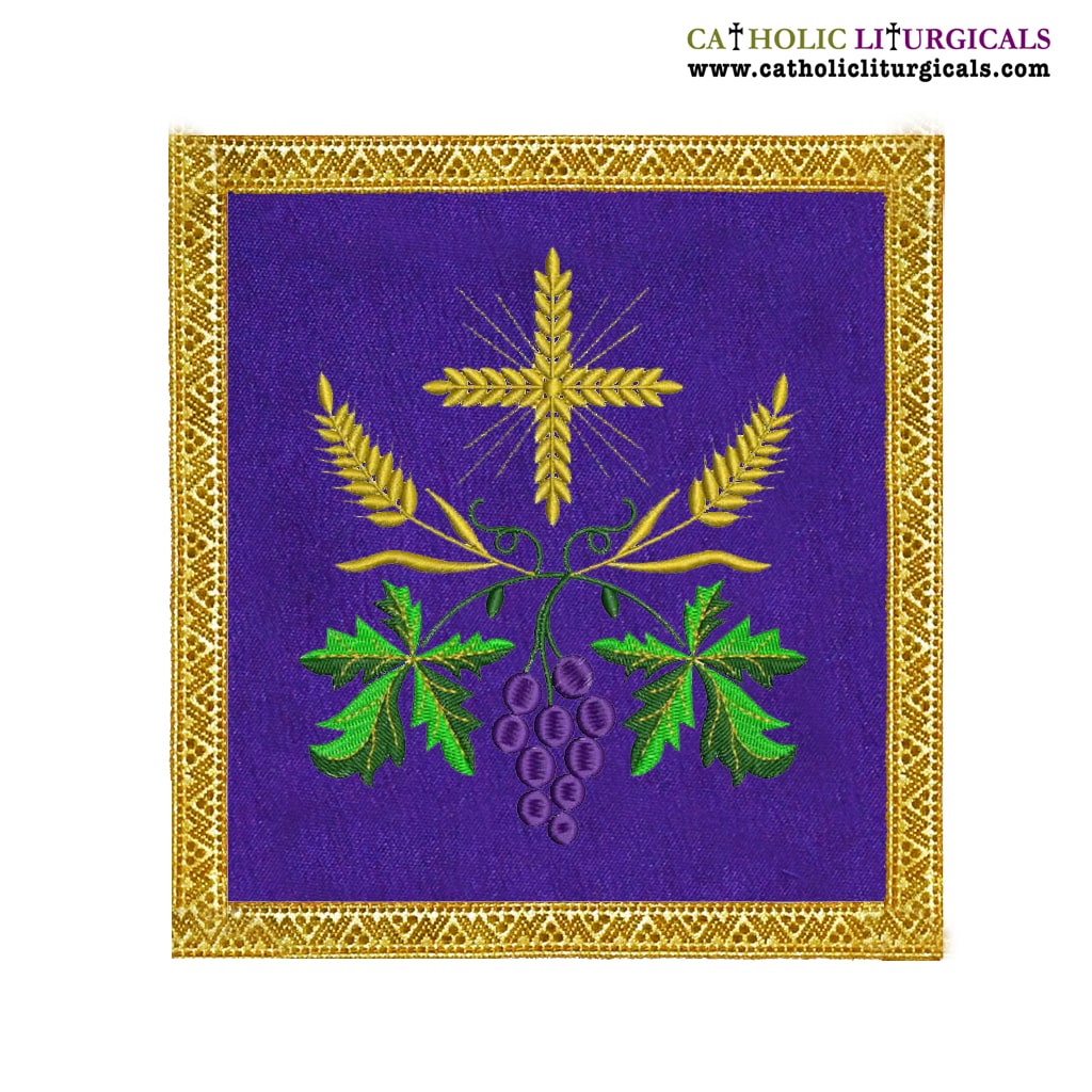 Lenten Offers Purple Chalice Palla Cross Wheat & Grapes - M12