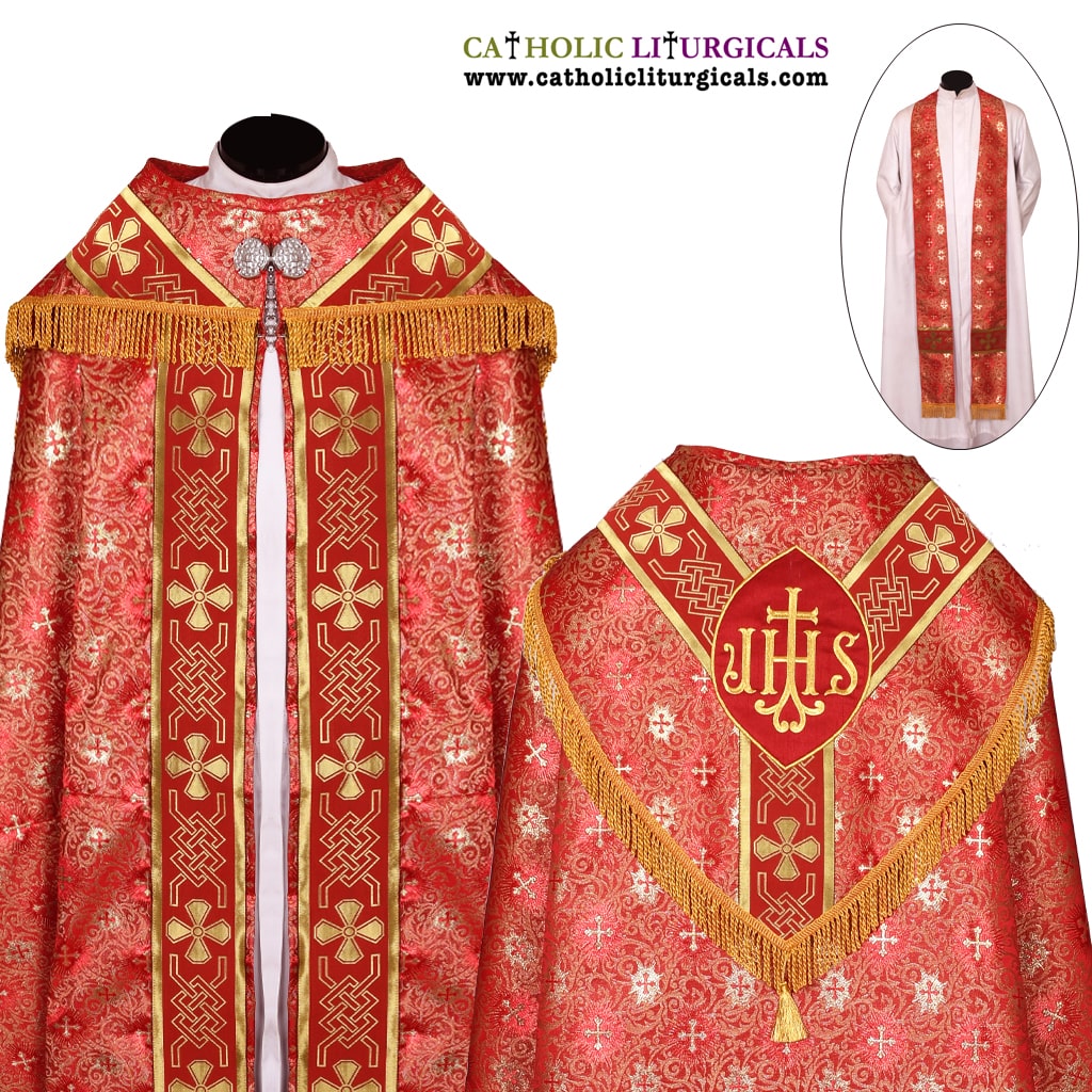 Cope Vestment Red Cope & Stole Set IHS