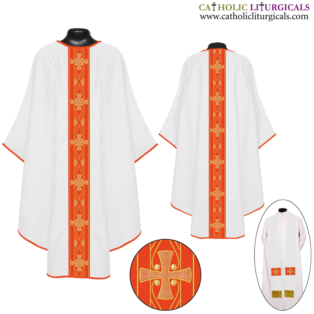 Gothic Chasubles Gothic Chasuble & Stole, White Priest Vestments