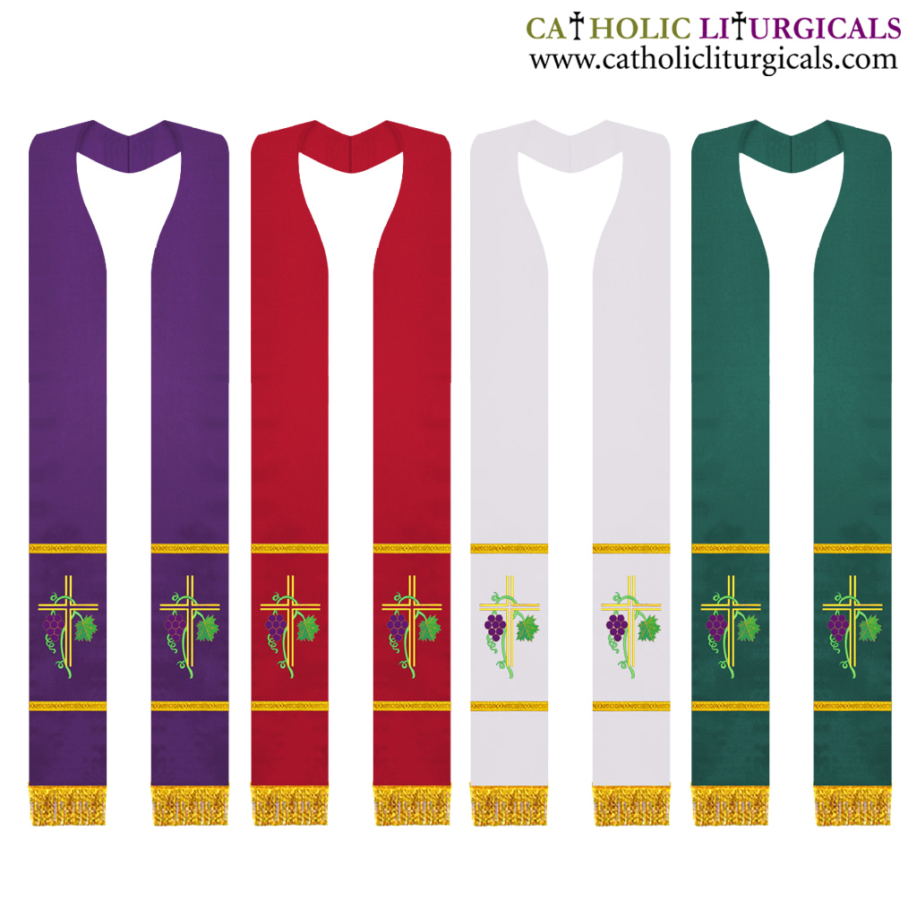 Priest Stoles Set of 4 Priest Stoles - Cross and Grapes