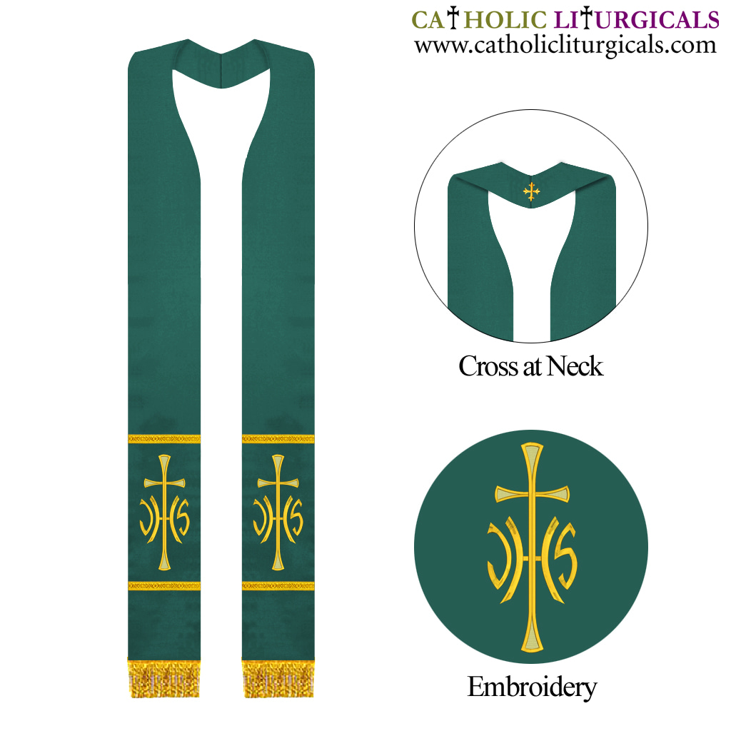 Priest Stoles Green Priest Stole - IHS