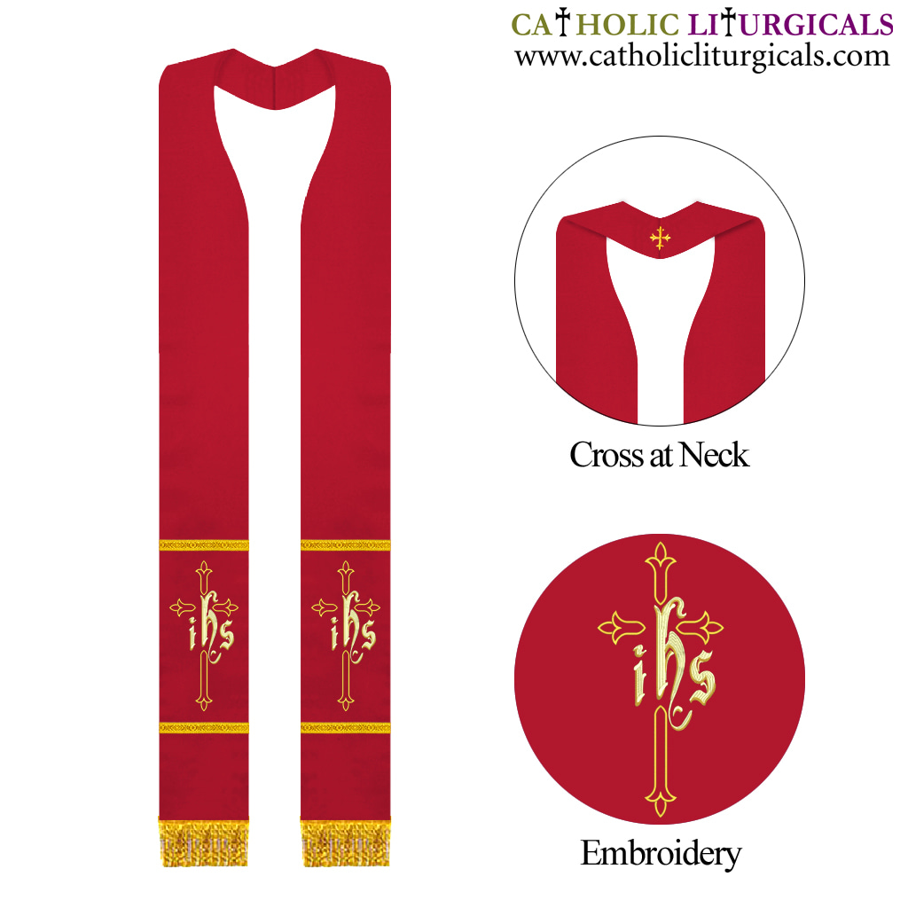 Priest Stoles Red Priest Stole - IHS