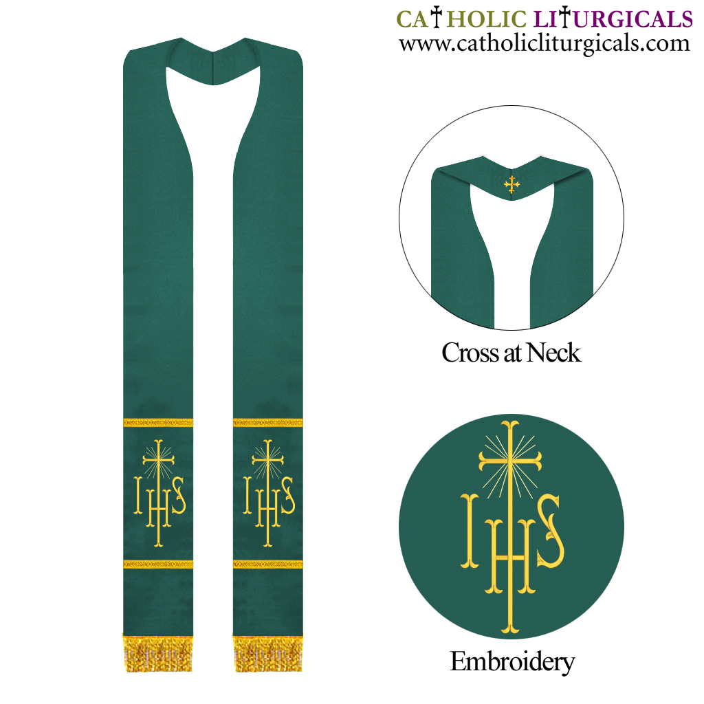 Priest Stoles Green Priest Stole - IHS