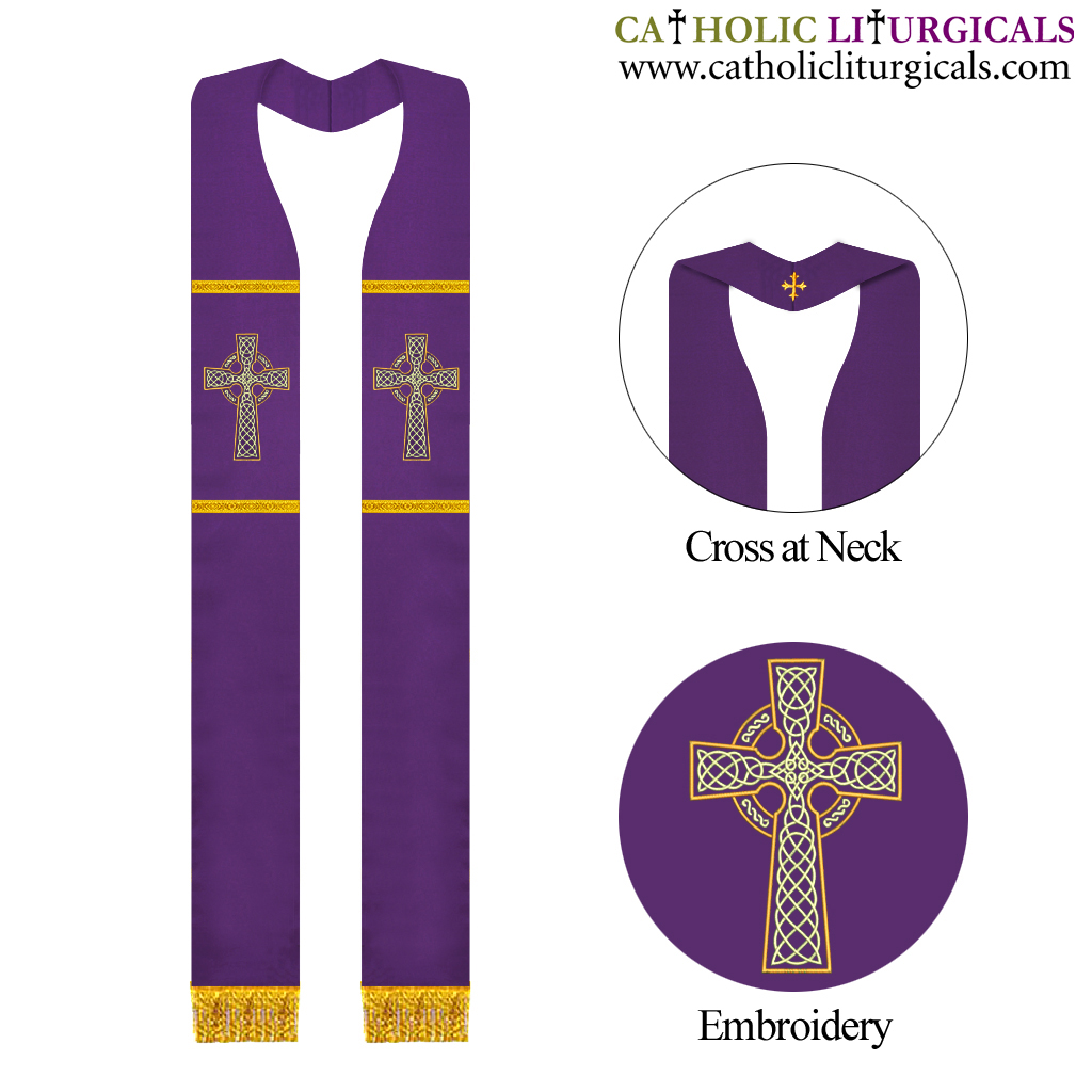 Priest Stoles Purple Clergy Stole - Celtic Knot Cross
