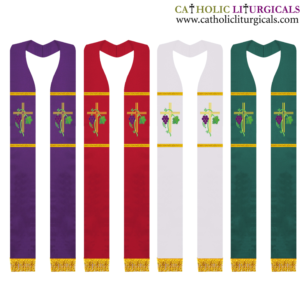 Priest Stoles Set of 4 Priest Stoles - Cross and Grapes