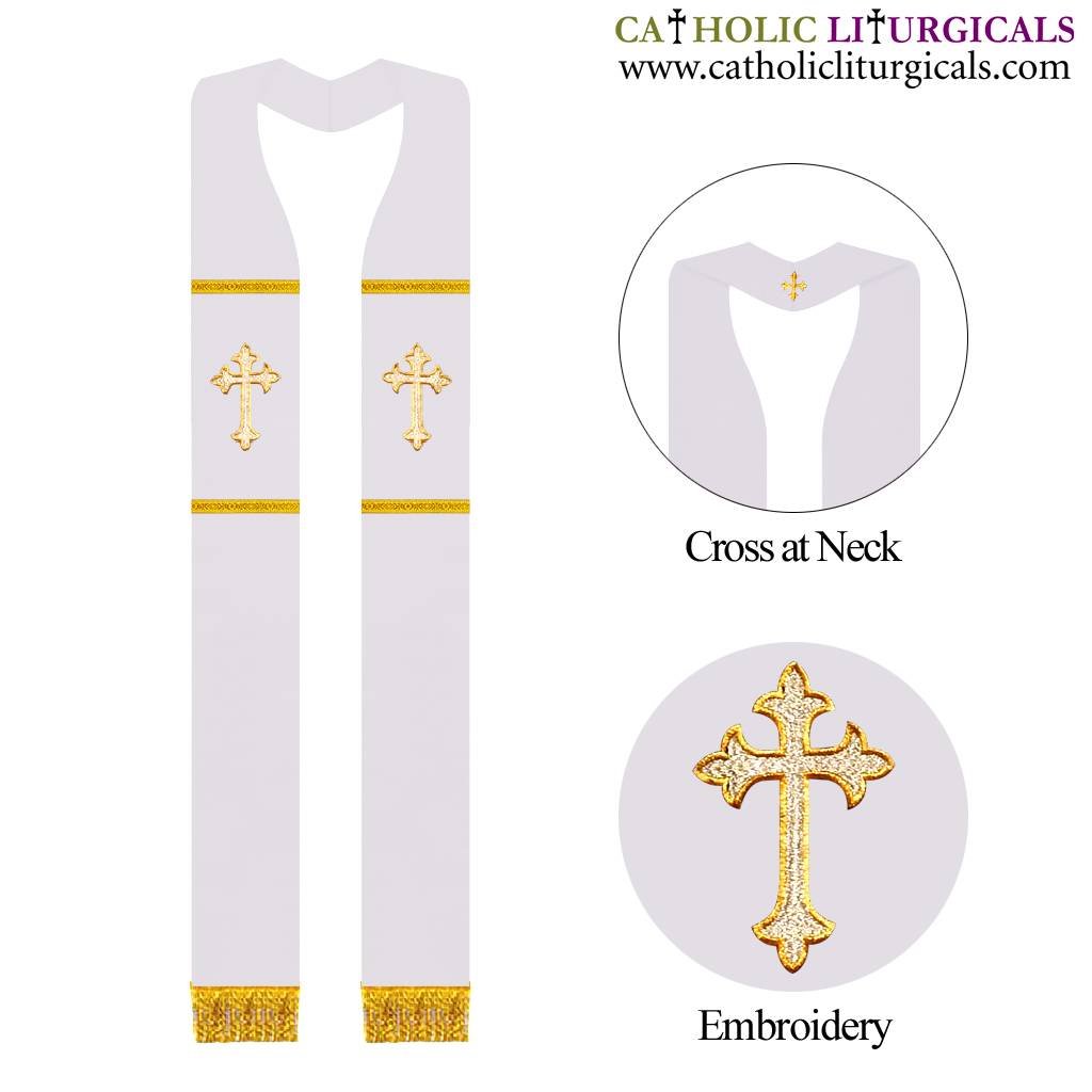 Priest Stoles White Clergy Stole - Priest Overlay Stole 