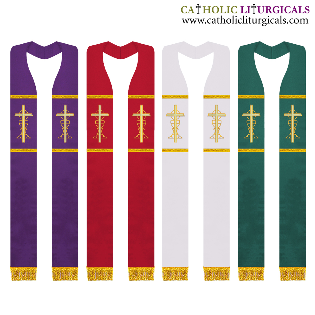 Priest Stoles Set of 4 Priest Stoles - Chalice and Cross