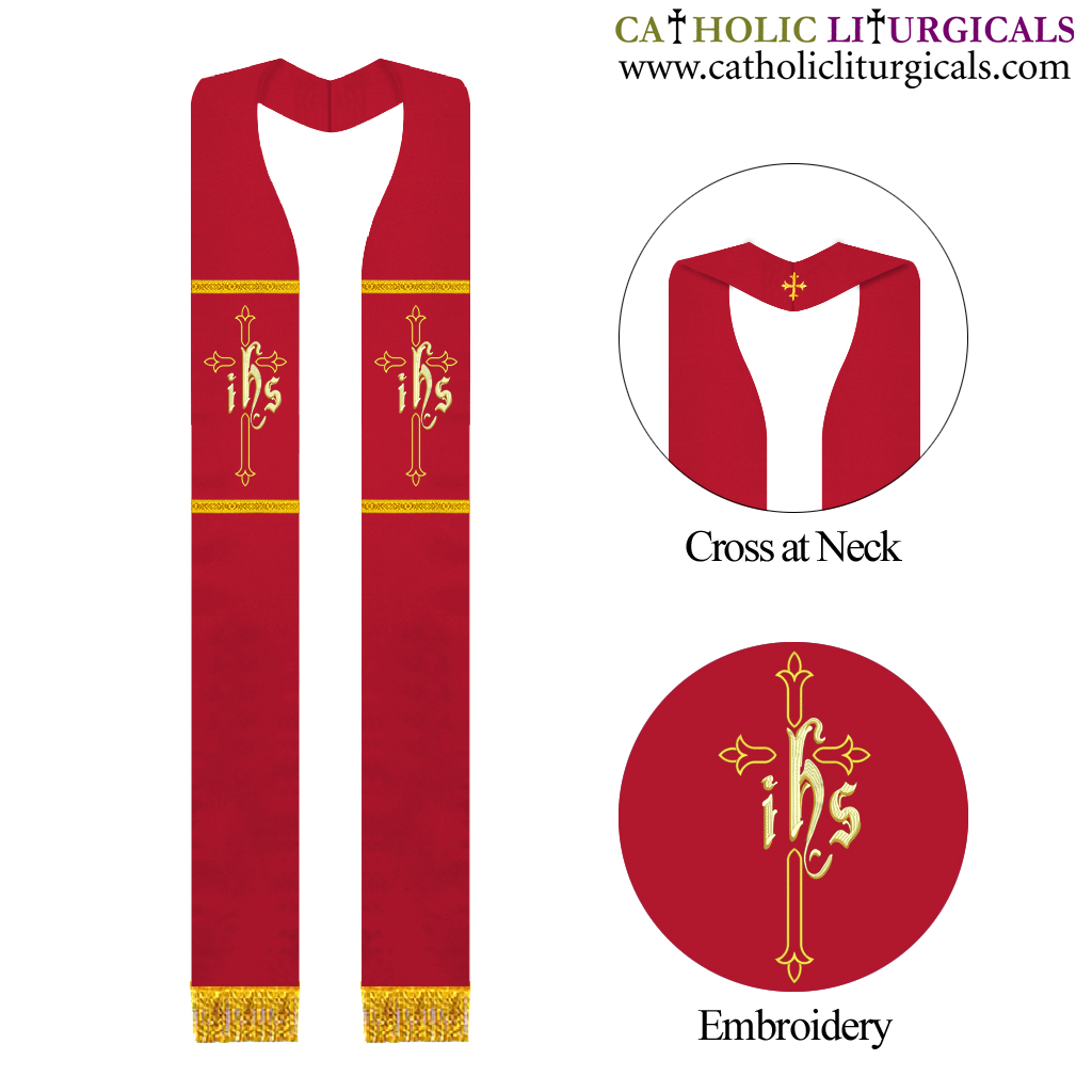 Priest Stoles Red Priest Stole - IHS