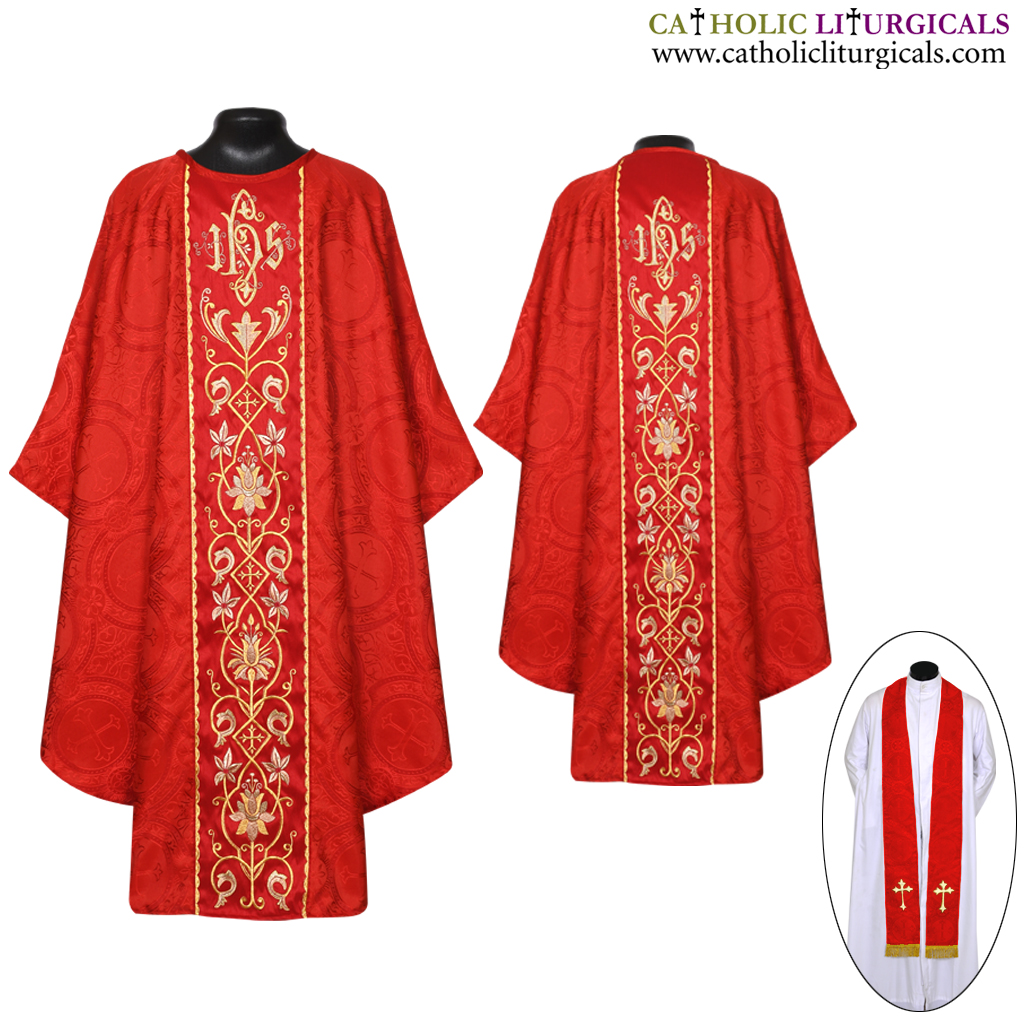 Gothic Chasubles Red Embroidered Vestment