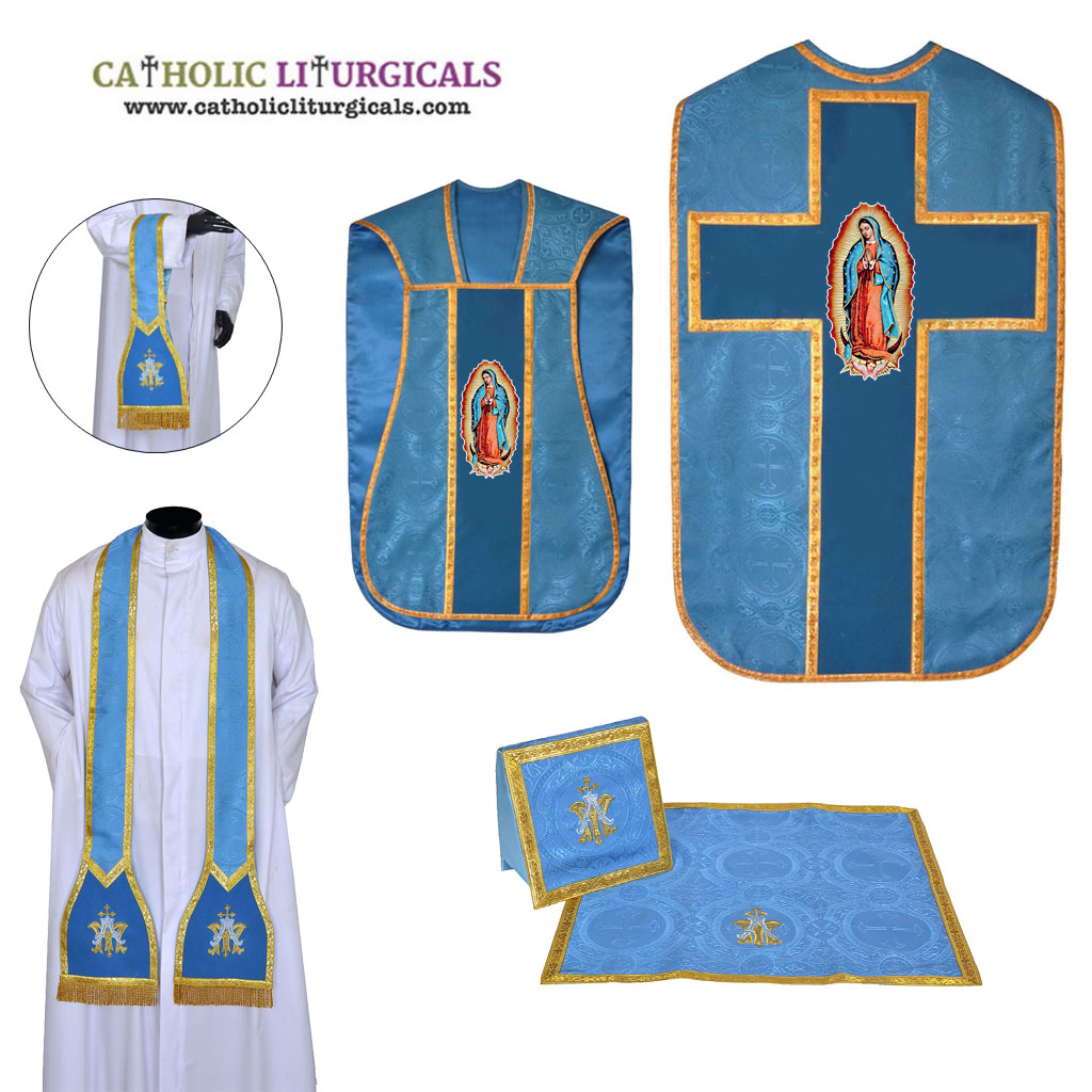 Fiddleback Chasubles Marian Blue Chasuble & Low Mass Set