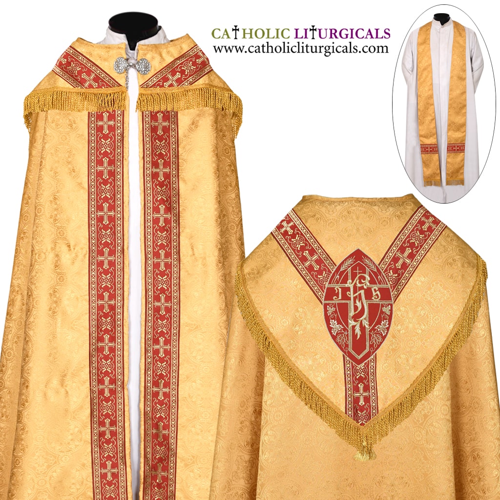 Cope Vestment Yellow Cope & Stole Set - IHS