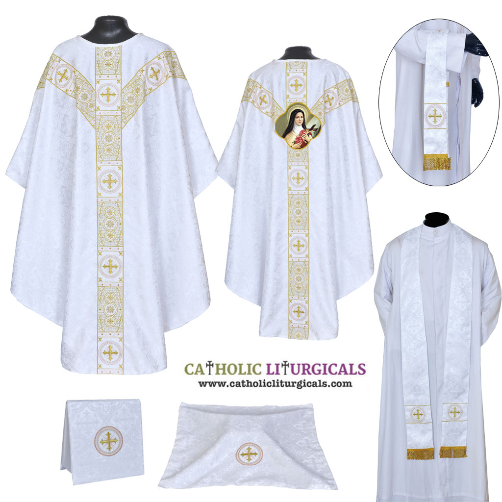 Gothic Chasubles St. Theresa White Gothic Vestment & Mass Set