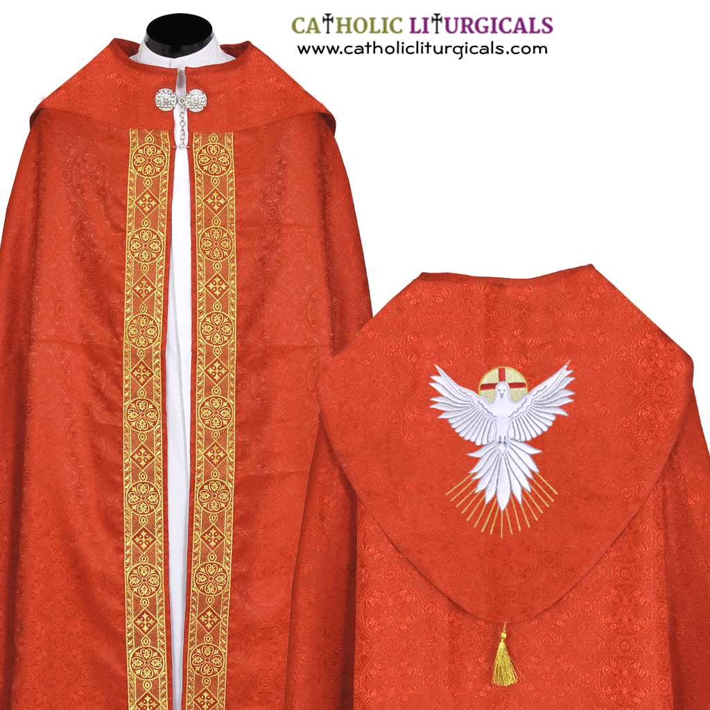 Cope Vestment Red Cope & Stole Set with Holy Spirit Embroidered