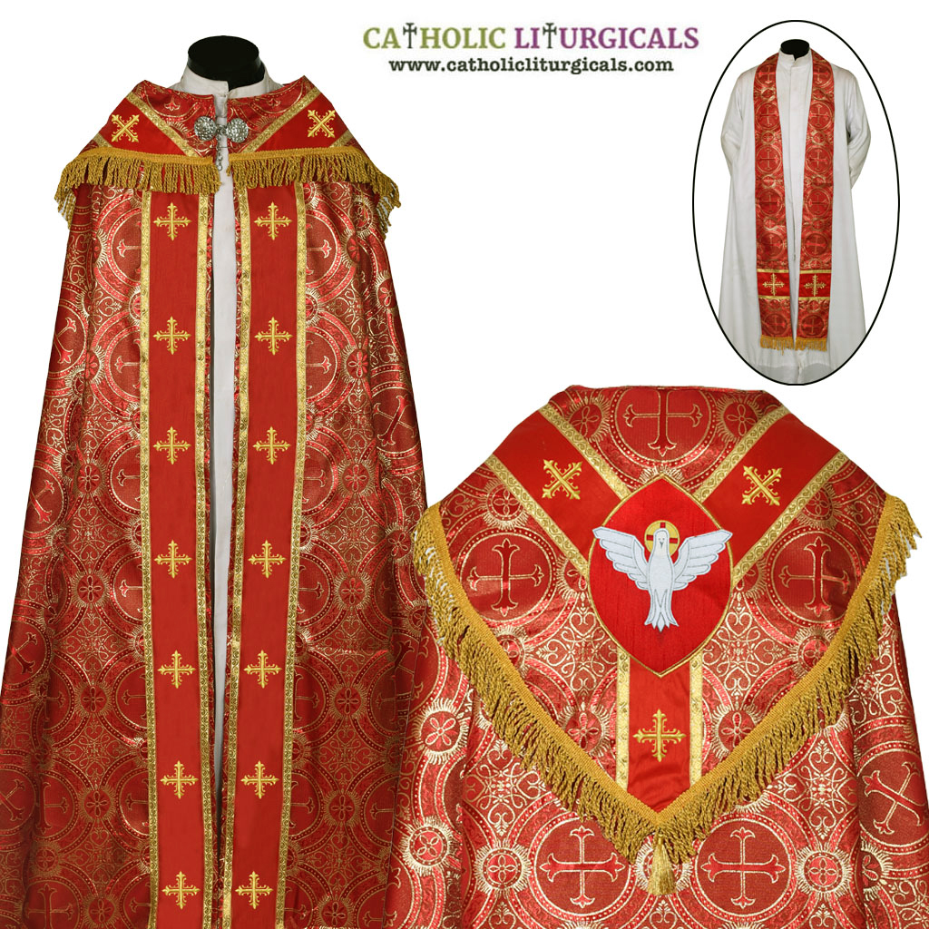 Cope Vestment Red Cope & Stole Set Holy Spirit Embroidery