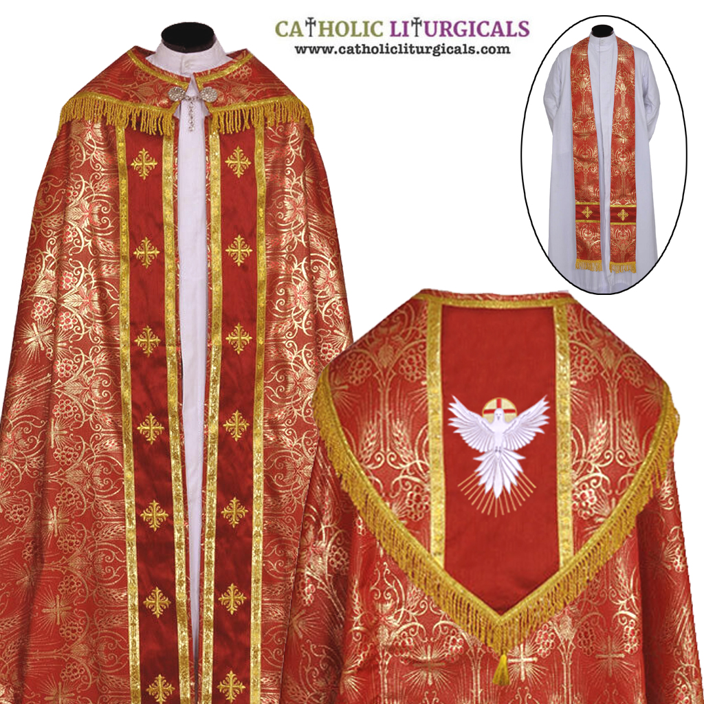 Cope Vestment Red Cope & Stole Set Holy Spirit Embroidery