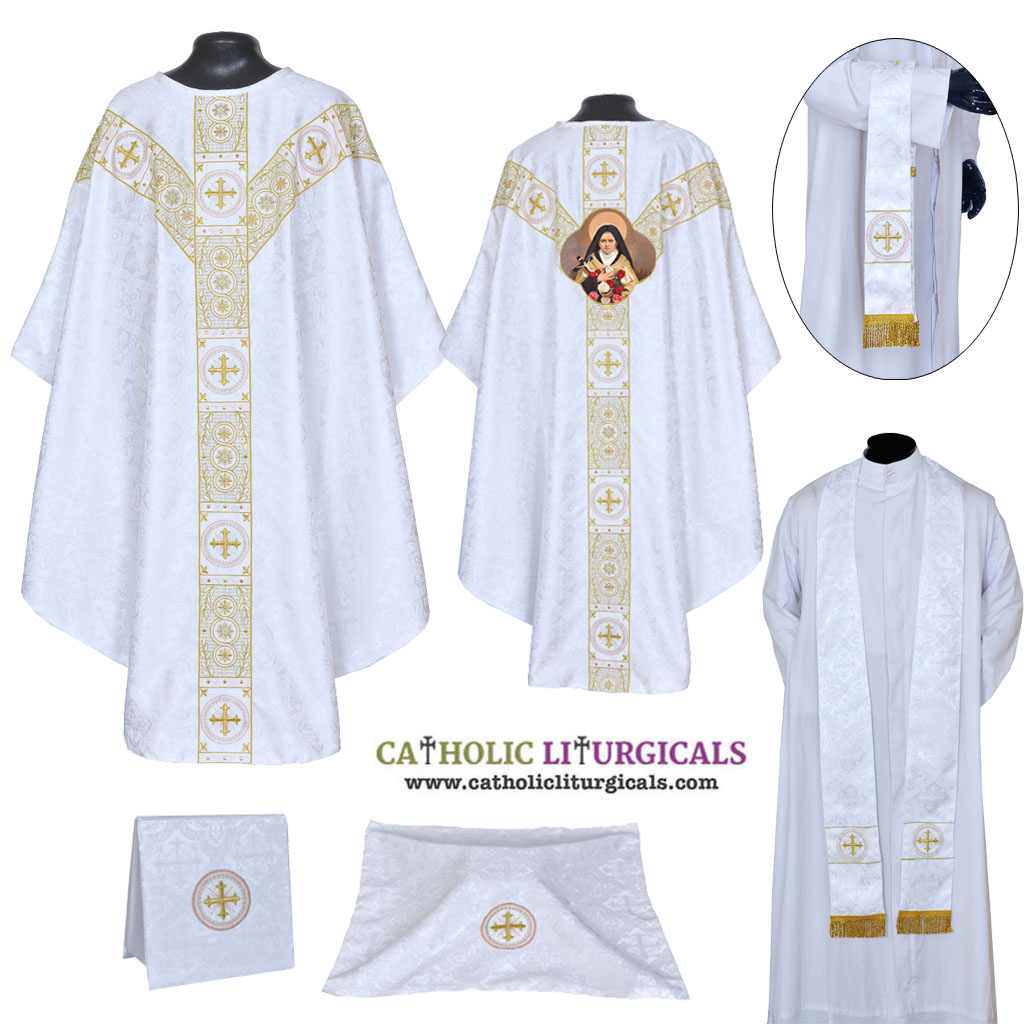 Gothic Chasubles St. Theresa White Gothic Vestment & Mass Set
