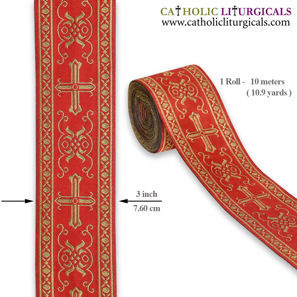 Vestment Orphreys 3 inch Red Orphrey Lace Band