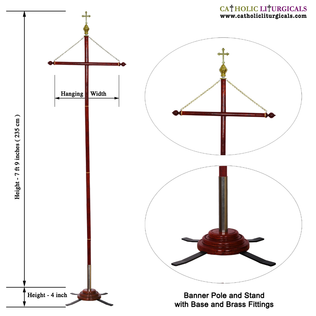 Church Banners Wooden Banner Pole with Stand - Height 7.75 Feet