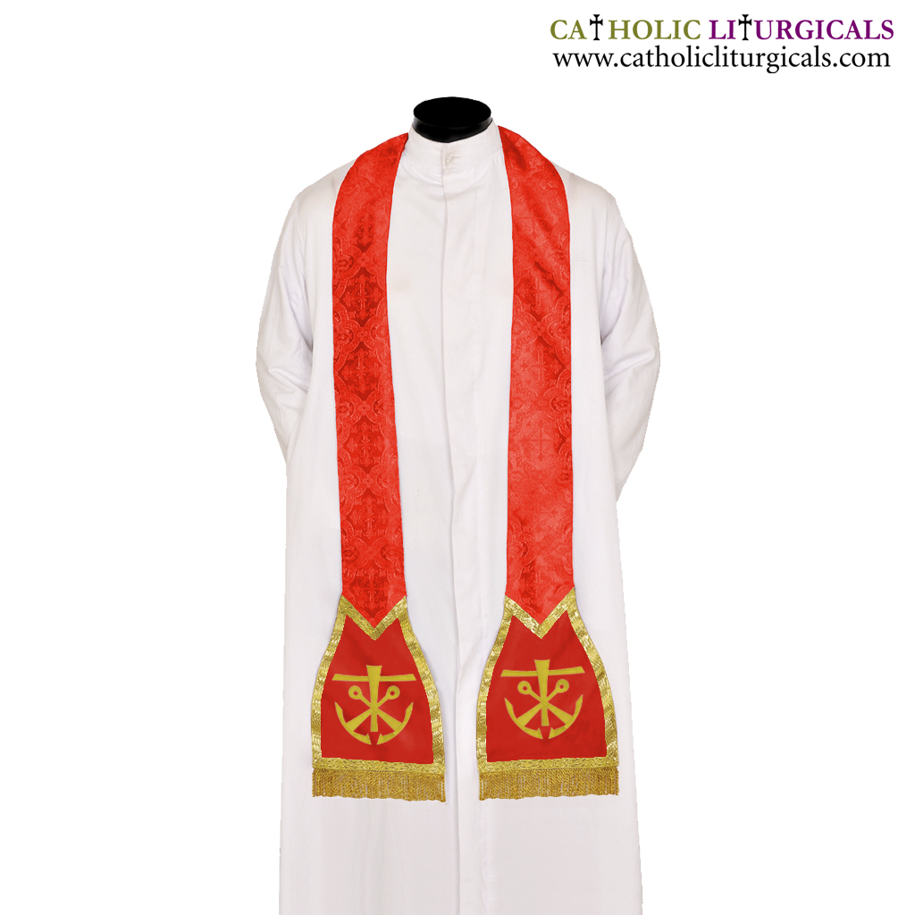 Priest Stoles Red Priest Stole - Holy Cross with Anchor