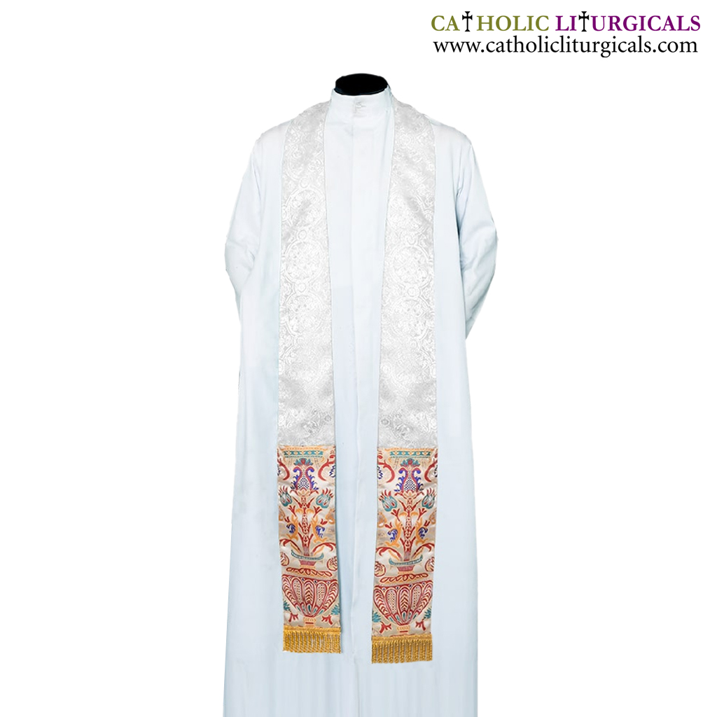 Priest Stoles White Priest Stole - Coronation Tapestry Fabric