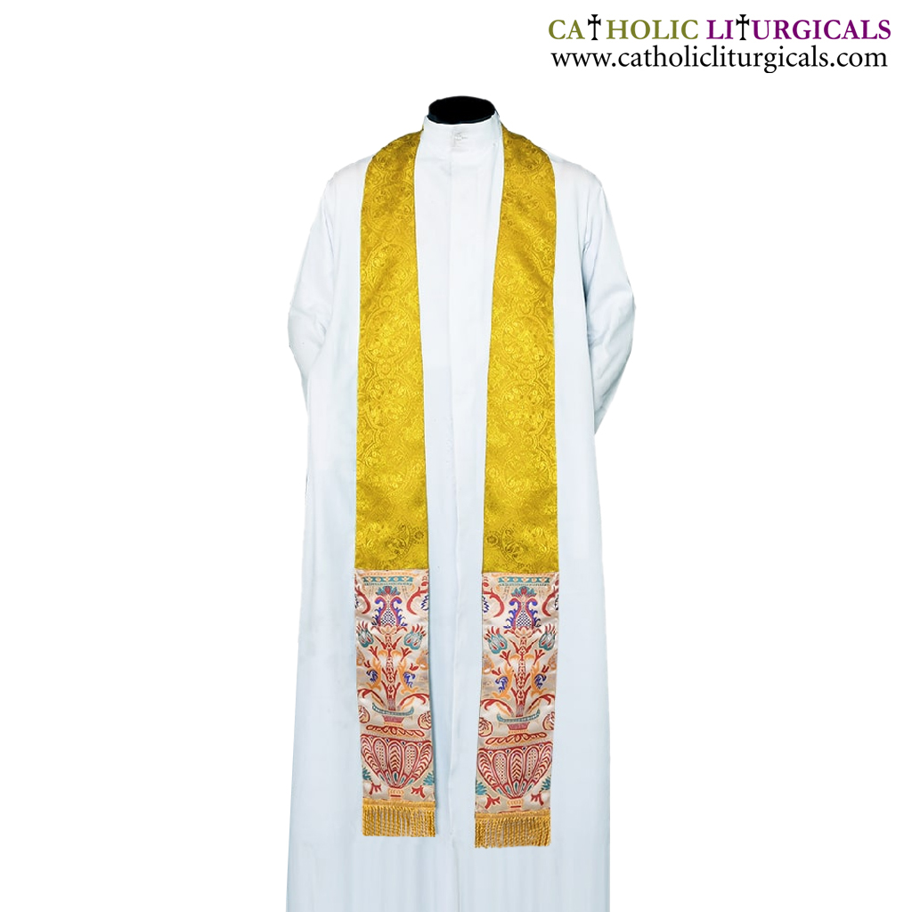 Priest Stoles Yellow Gold Priest Stole with Coronation Tapestry 