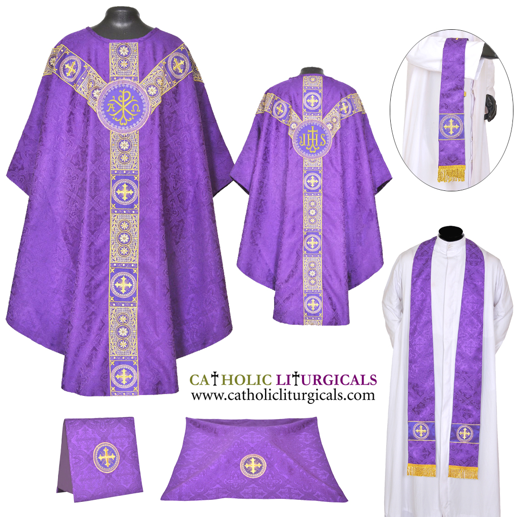 Gothic Chasubles MPI : Purple Gothic Vestment & Mass Set