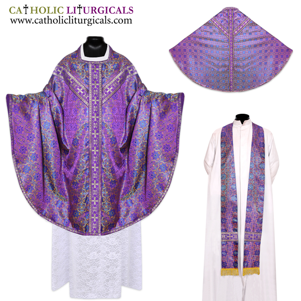 Conical Chasuble Purple Conical Chasuble - Stole Set