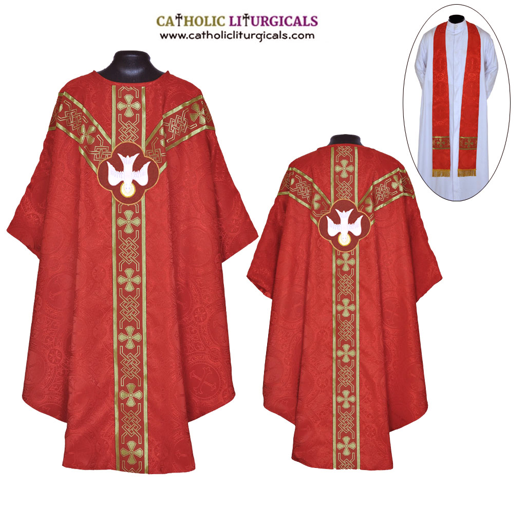 Gothic Chasubles Red Gothic Vestment & Stole - Holy Spirit