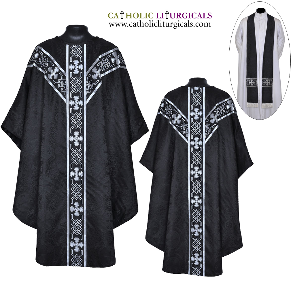 Gothic Chasubles MCC : Black Gothic Vestment & Stole Set