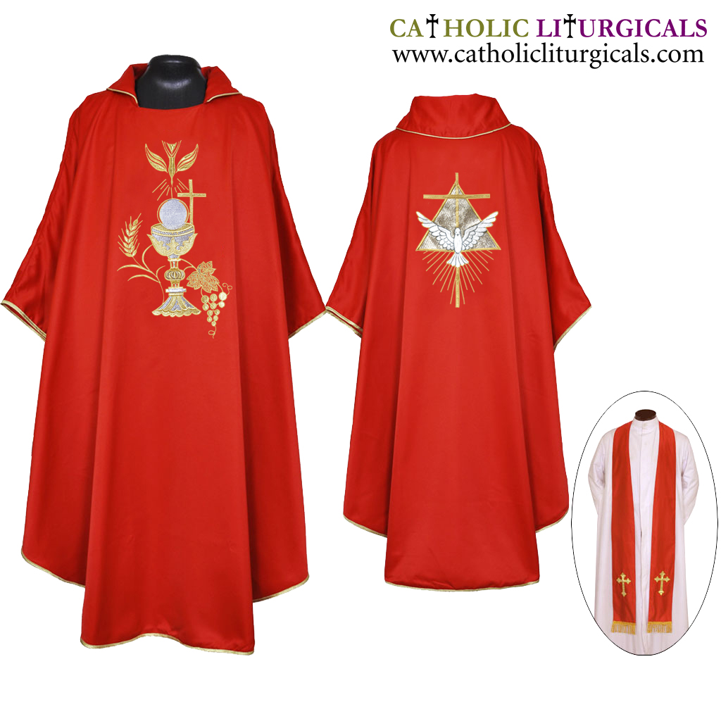 Gothic Chasubles Red Gothic Vestment & Stole Set