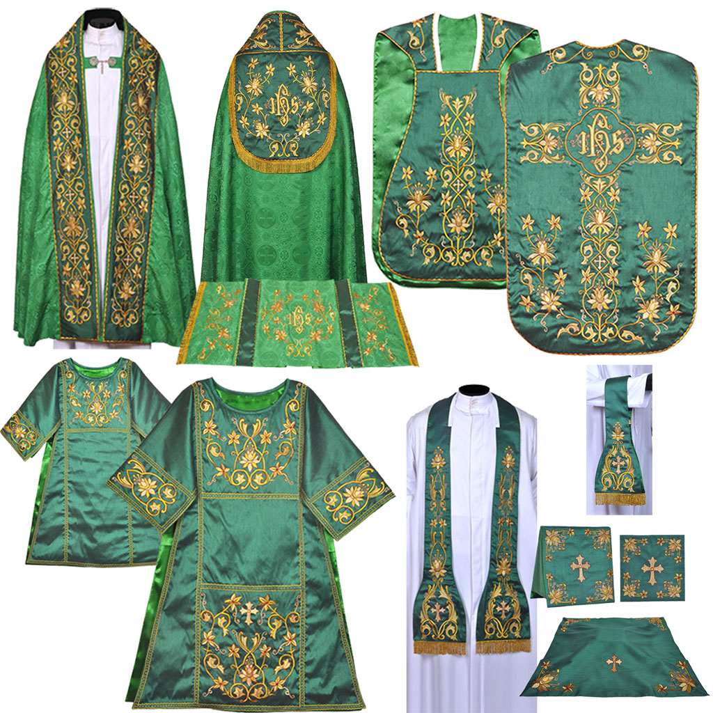 High Mass Sets Green Silk Fully Embroidered High Mass Set