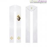 Priest Stoles - White Priest Stole - Saint Anthony of Padua Embroidery